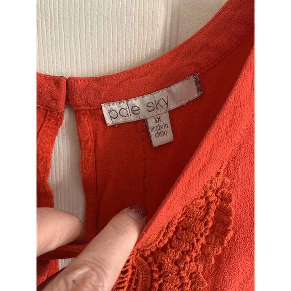 pale sky blouse top ORANGE plus size 1X sleeveless lace front keyhole front - Picture 4 of 10
